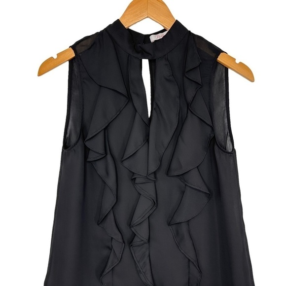 Parker Womens Ruffle Keyhole Neck Sleeveless Top Size Small Black Semi Sheer - Picture 3 of 9